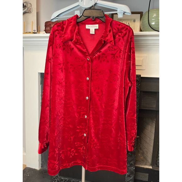 Diane von Fürstenberg Red Burnout Velvet Button Front Blouse Vintage – 1X - Picture 1 of 4